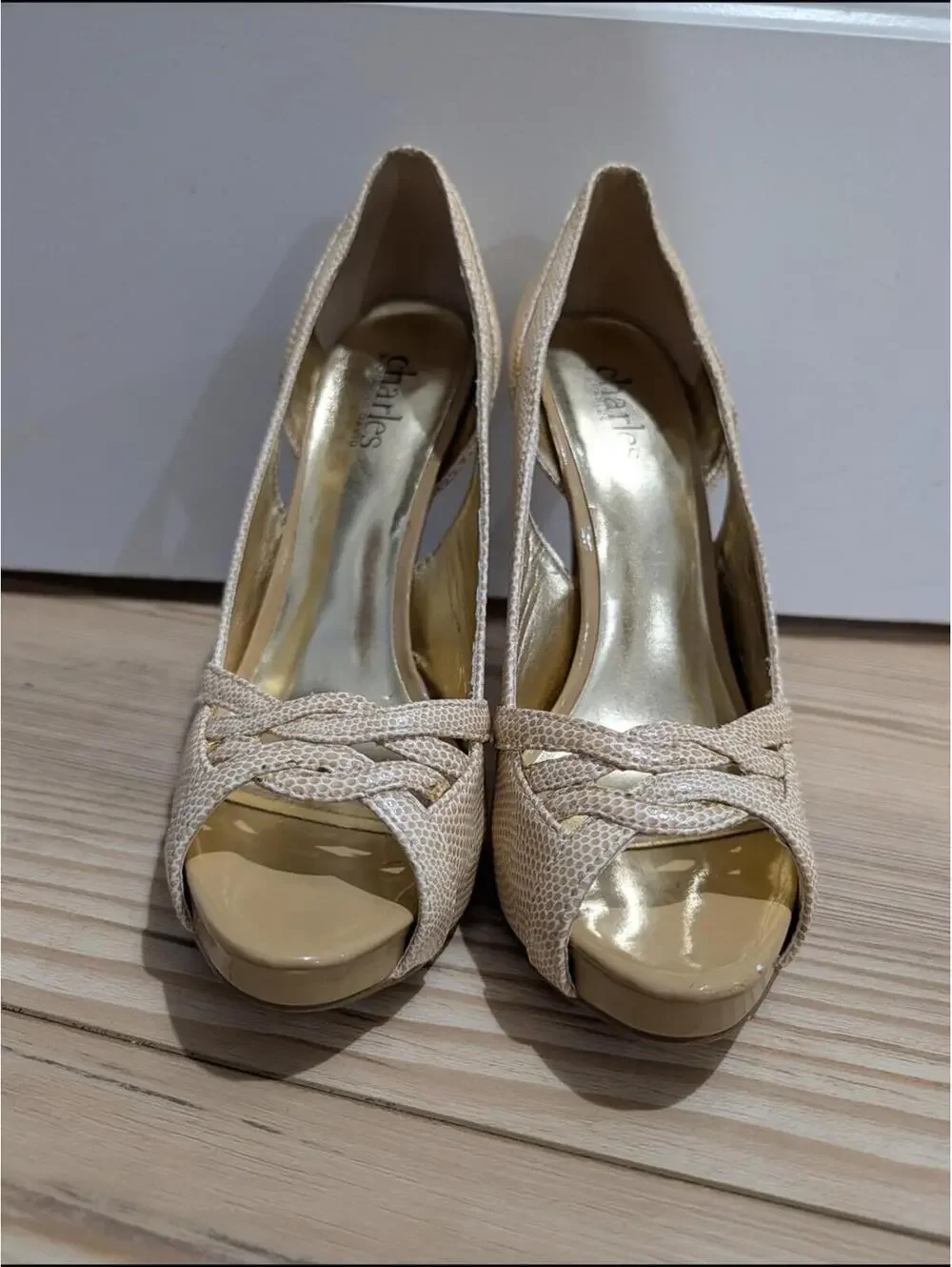 Charles By Charles David Beige Knotted Peep-Toe Platform Pumps